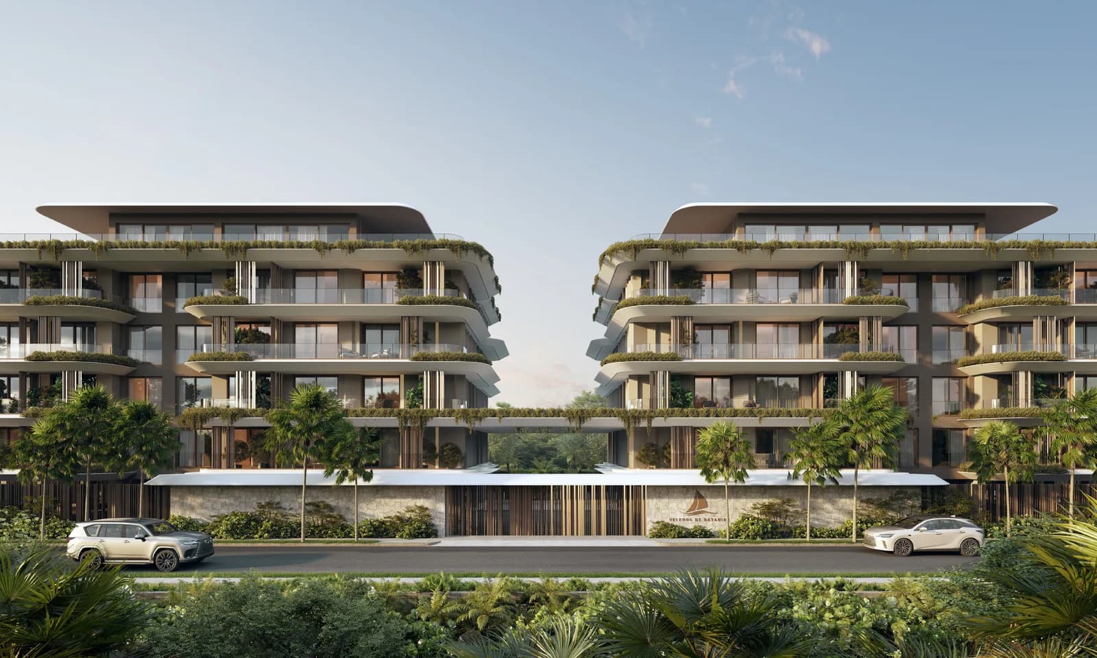Façade de Velero at Bayahibe : deux immeubles végétalisés vus de la rue